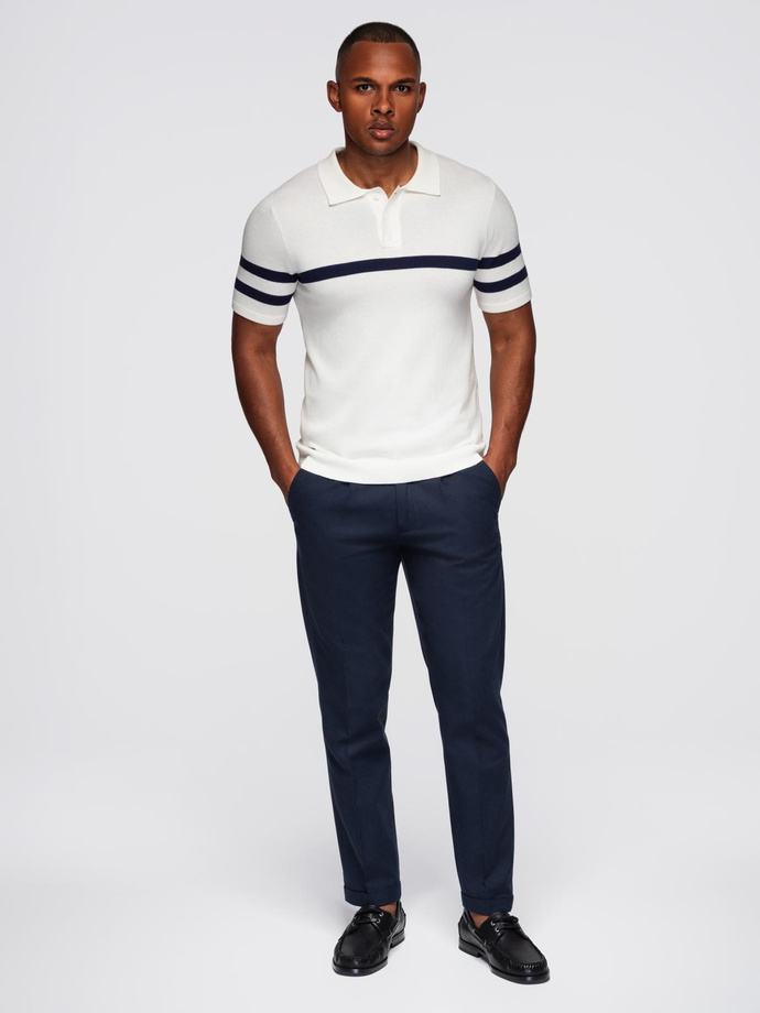 Men's soft knit polo shirt with contrasting stripes - white V1 OM-POSS-0118
