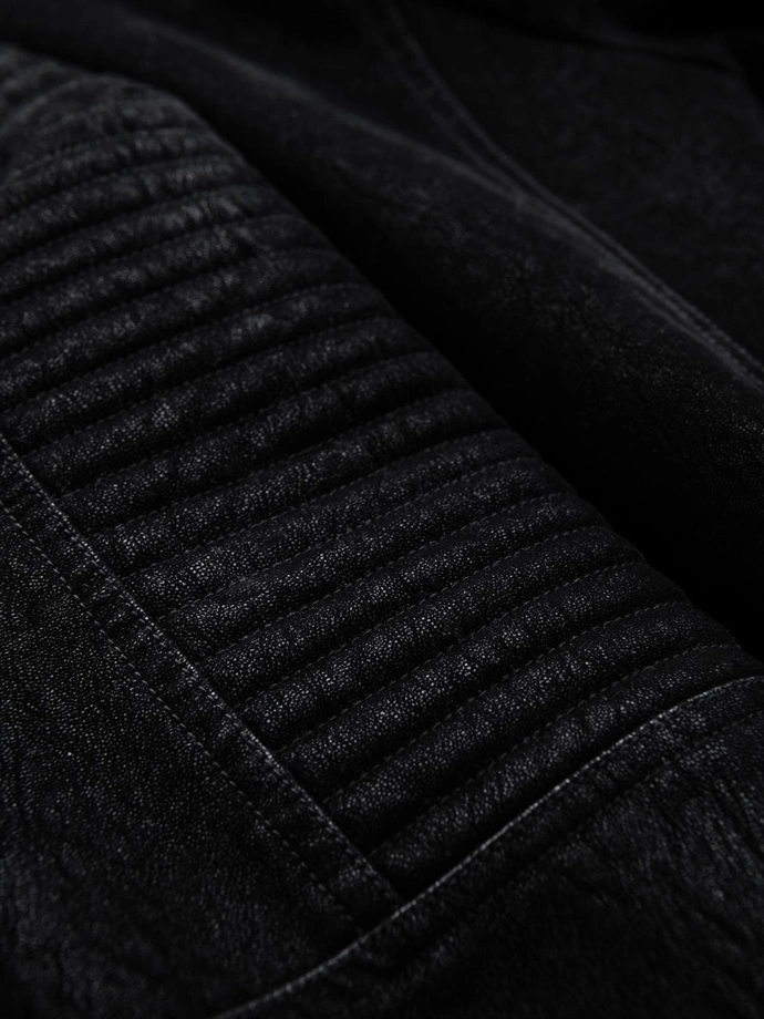 Stylish men's eco leather biker jacket with collar - black V2 C637