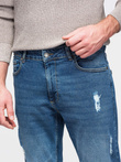 Men's SLIM FIT denim pants with rubbing - dark blue V2 OM-PADP-0255