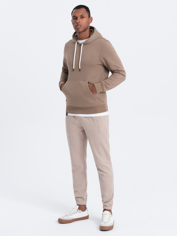Men's non-stretch hooded sweatshirt - light brown V8 OM-SSBN-0120