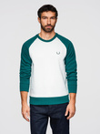 Men's contrast sweatshirt with reglan sleeves - cream and dark green V1 OM-SSNZ-0239