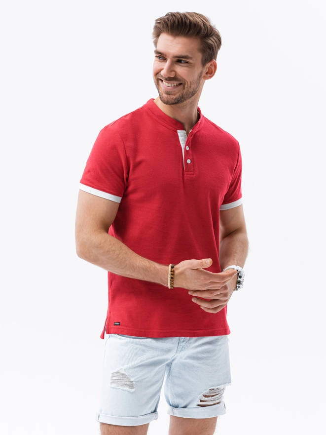 Pánske polo tričko bez goliera - červené V2 S1381