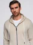 Pánska mikina BASIC na zips s kapucňou - svetlo béžová V1 OM-SSBZ-0178
