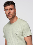 Men's printed cotton T-shirt with round neckline - mint V3 OM-TSFP-0186