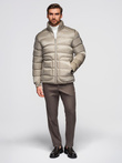 Men's quilted jacket with gloss and stand-up collar - light grey V5 OM-JALP-0218