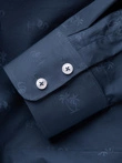 Klasikiniai vyriški medvilniniai SLIM FIT marškiniai su palmėmis - tamsiai mėlyni V5 OM-SHCS-0156