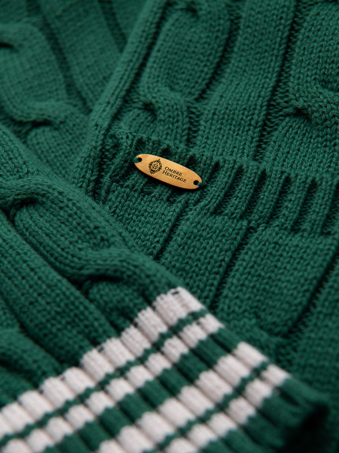 Pulover cardigan pentru bărbați cu guler șal în stil preppy - verde V2 OM-SWCD-0152