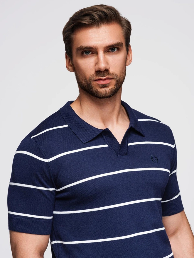 Tricou polo pentru bărbați cu guler cu fermoar - alb V1 OM-POSS-0132