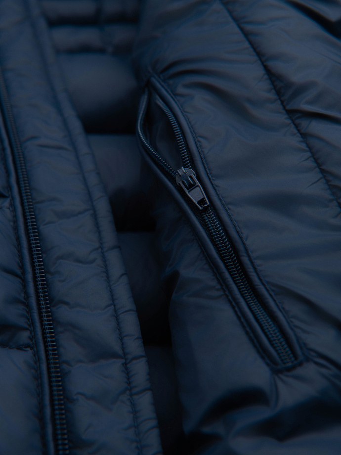 Men's quilted jacket with two fasteners - navy blue V1 OM-JALP-0231