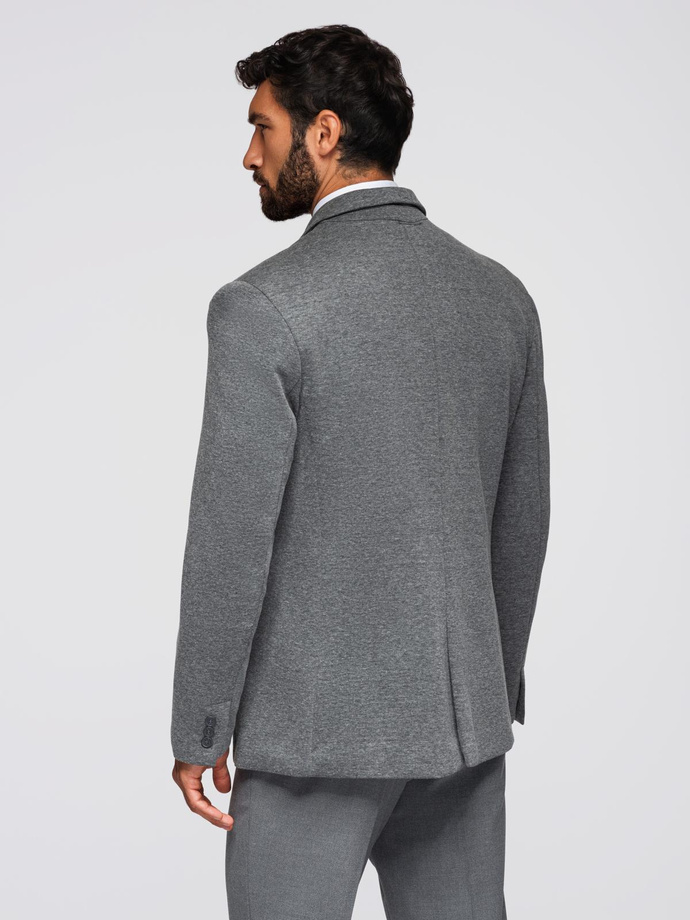 Men's knitted jacket with a fitted cut - graphite V1 OM-BLZB-0100
