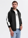 Men's unbuttoned hooded sweatshirt with piping - black V1 OM-SSZP-0210