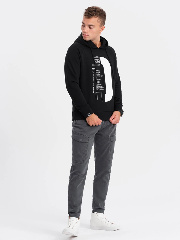 Men's printed HOODIE sweatshirt - black V3 OM-SSPS-0152