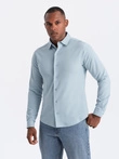 Vyriški trikotažiniai SLIM FIT marškiniai ilgomis rankovėmis - mėlyni V3 OM-SHCS-0177