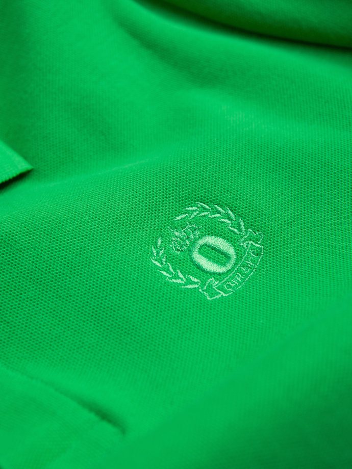 Tricou polo BASIC BASIC pentru bărbați, o singură culoare, din tricot piqué - verde neon V25 OM-POBS-0100