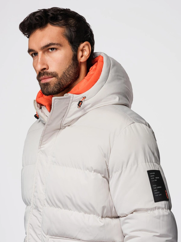 Men's sports warm jacket with double hood - ash V1 OM-JAHP-0208