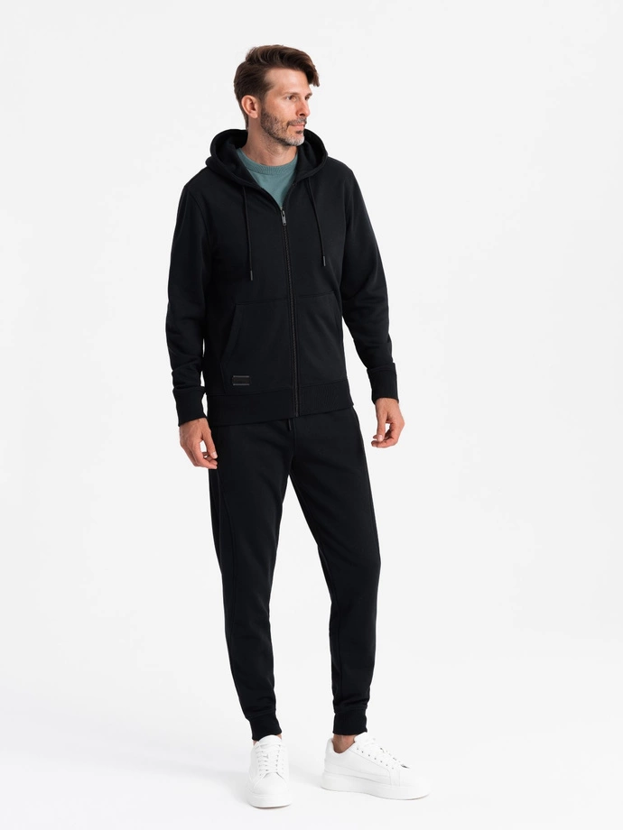 Men's BASIC sweatshirt set unbuttoned sweatshirt + joggers - black V9 Z86