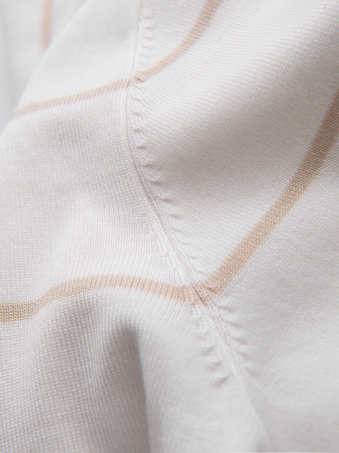 Men's horizontal striped viscose polo shirt - white and beige V4 OM-POSS-0145