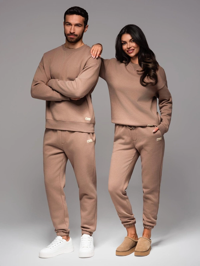 UNISEX sportinio stiliaus sportinio kostiumo komplektas su kelnėmis ir džemperiu - rudas V16 Z109