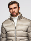 Men's quilted jacket with gloss and stand-up collar - light grey V5 OM-JALP-0218