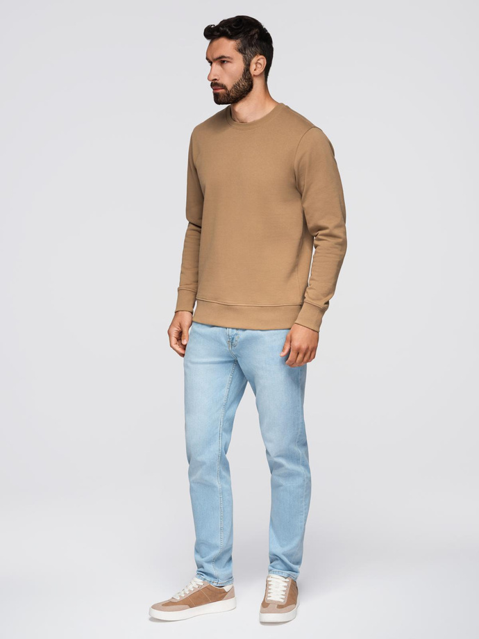 Men's BASIC sweatshirt with round neckline - brown V2 OM-SSBN-0175