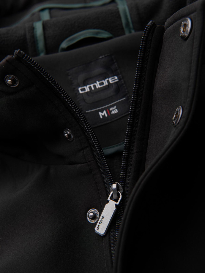 Pánsky kabát parka s fleecovou podšívkou a reguláciou pásu - čierny V2 OM-JAPJ-0314