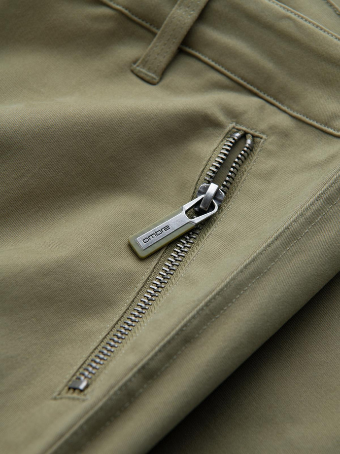 Pánske nohavice STRAIGHT LEG cargo s vreckami na zips - olivová V2 OM-PACG-0204