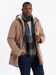 Men's long parka sherpa jacket - beige V1 OM-JALJ-0181