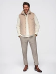 Men's peach effect quilted vest - beige V1 OM-JAVJ-0277