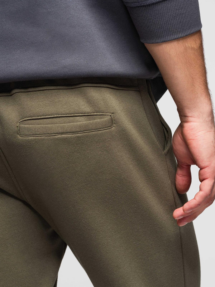 Pantaloni de trening pentru bărbați cu cusături și fermoar pe picior - olive V3 OM-PASK-0147