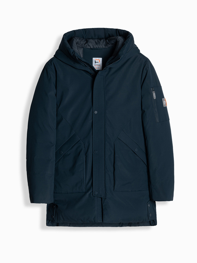 Men's long seasonal outdoor style jacket - navy blue V2 OM-JALJ-0202