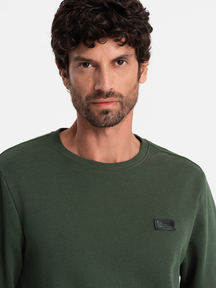 Men's non-stretch sweatshirt with metal pin - dark green V4 OM-SSNZ-0136