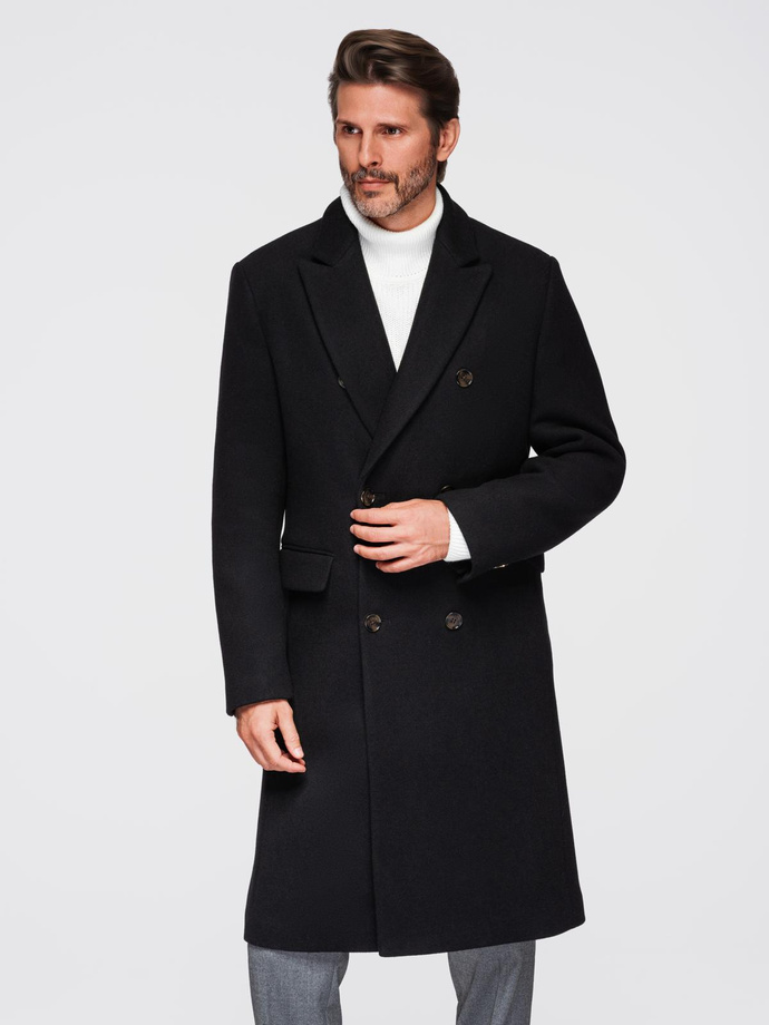 Men's double-breasted wool coat - black V2 OM-COWC-0133