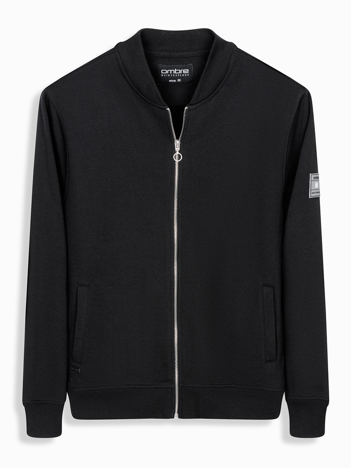 Cotton unbuttoned men's sweatshirt bomber - black V5 OM-SSZP-0215