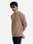 Pánská mikina RELAXED FIT s reliéfními písmeny - hnědá V3 OM-SSNZ-0164