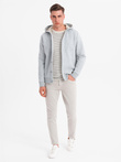 Men's button-down hooded sweatshirt - grey melange V2 OM-SSZP-0186