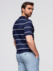 Men's horizontal striped polo shirt with viscose - navy blue and white V1 OM-POSS-0145