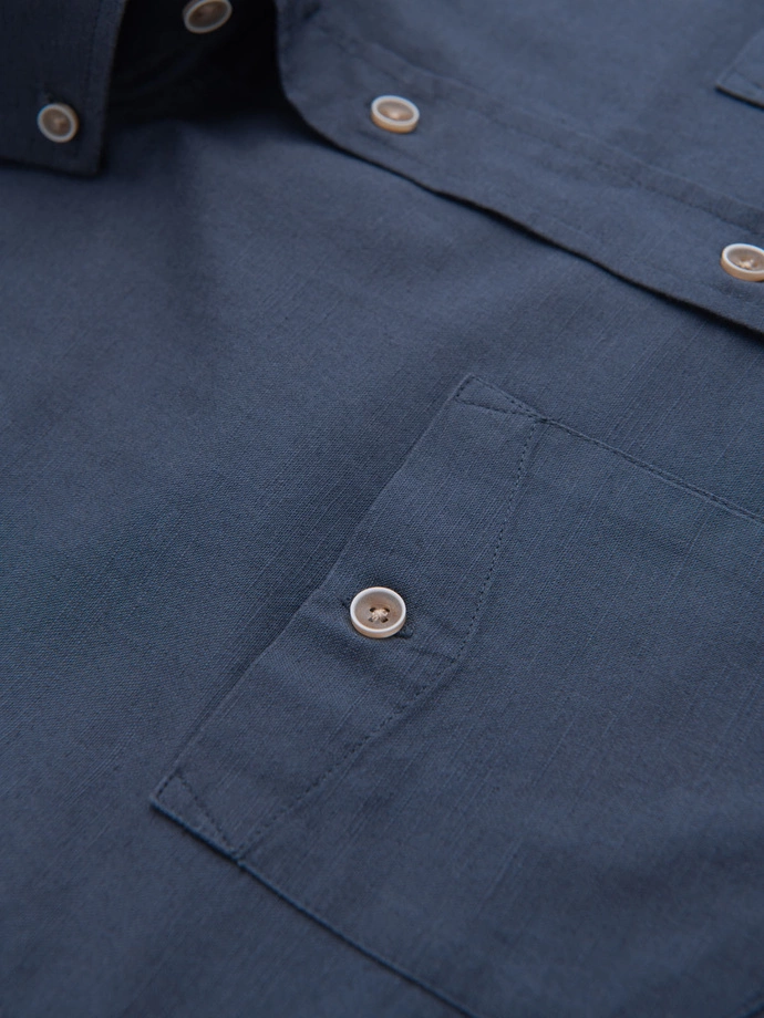 Men's linen shirt with classic collar and pockets REGULAR FIT - blue V4 OM-SHCS-0134