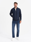Men's lightweight unzipped jacket with quilted front - navy blue V1 OM-JANP-0193