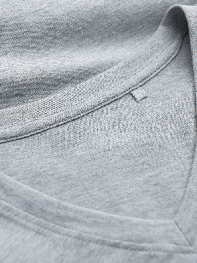 Tricou clasic din bumbac pentru bărbați BASIC cu decolteu tip echipaj - gri melange V16 OM-TSBS-0145