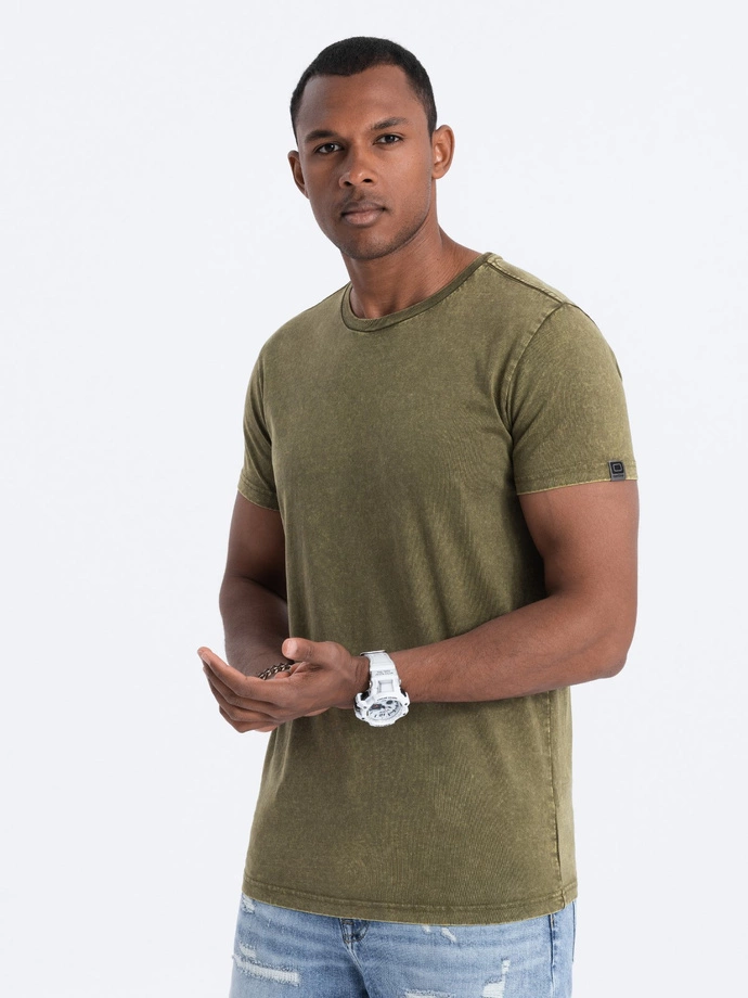 Men's T-shirt with ACID WASH effect - olive V4 S1638