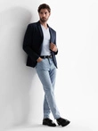 Men's jacket with patch pockets - navy blue V1 OM-BLZB-0127