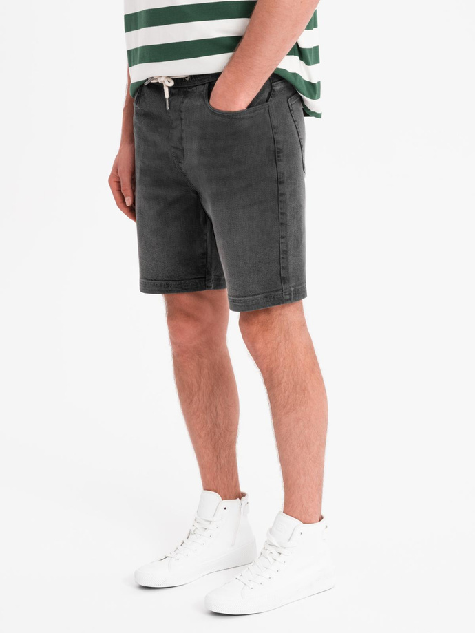 Men's shorts with elastic waistband and wash effect - grey V3 OM-SRDS-0192