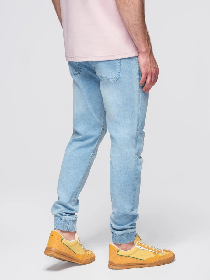 Pantaloni JOGGERS din denim cu efect de spălare pentru bărbați - albastru deschis V1 OM-PADJ-0267