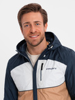 Lightweight colorful men's sports jacket with fleece - brown and navy blue V1 OM-JANP-0194