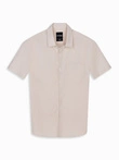 Men's short-sleeved linen-cotton shirt with pocket - beige V4 OM-SHSS-0167