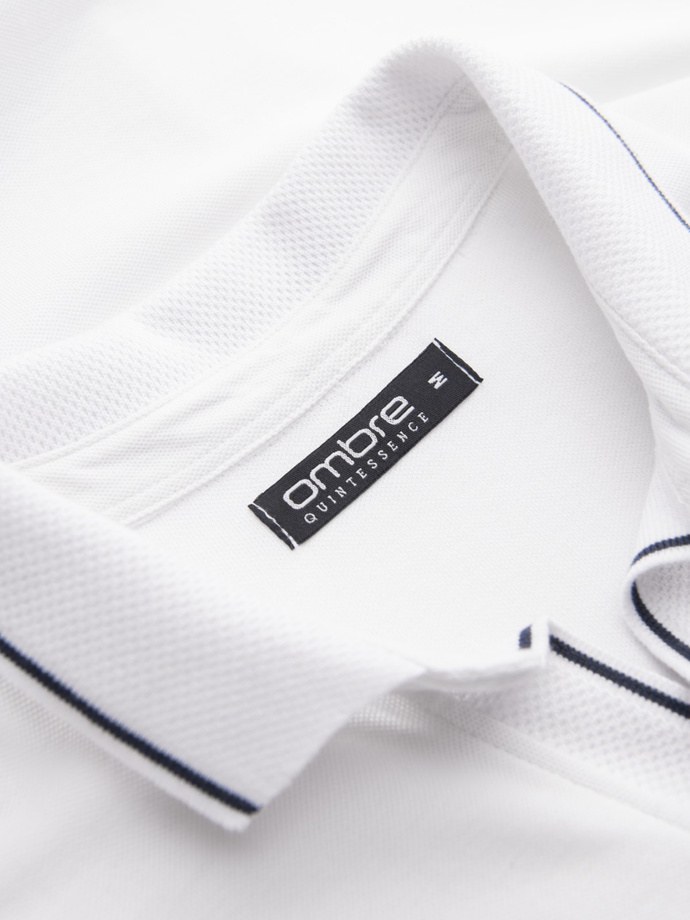 Pánská polokošile z piké úpletu bez knoflíků - bílá V1 OM-POSS-0110