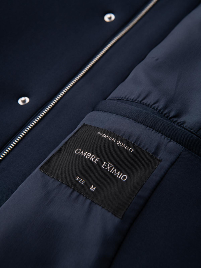 Pánsky minimalistický kabát strednej dĺžky s kapucňou - tmavomodrý V5 OM-COLC-0144