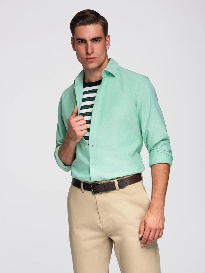 Men's pastel cotton oxford shirt - mint V4 OM-SHOS-0183