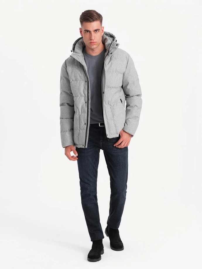 Men's lightweight jacket with mesh lining and hood - grey V3 OM-JAHP-0203