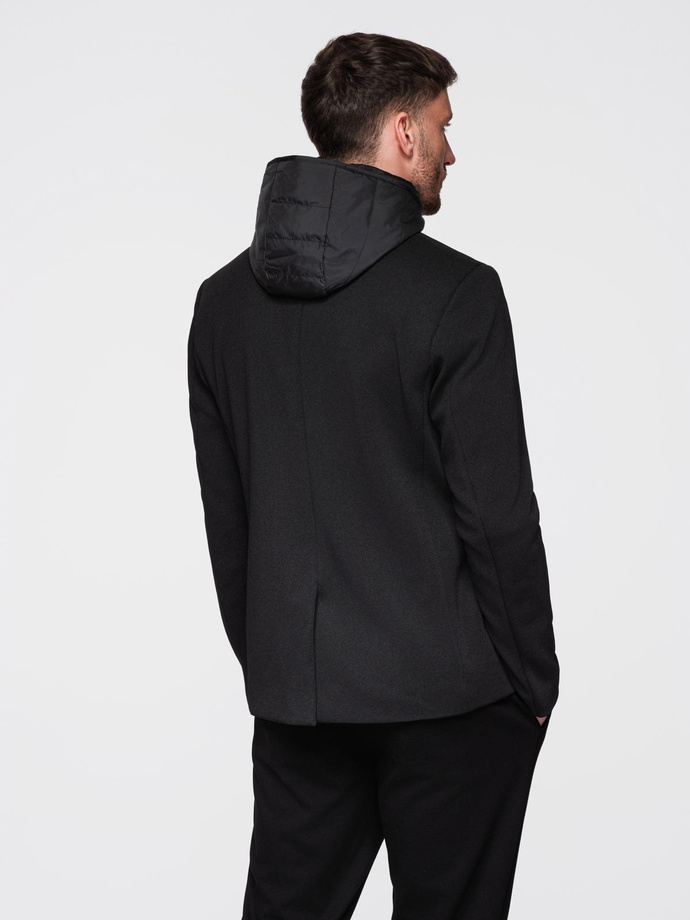 Men's jacket with high collar and hood - black V2 OM-BLZB-0133